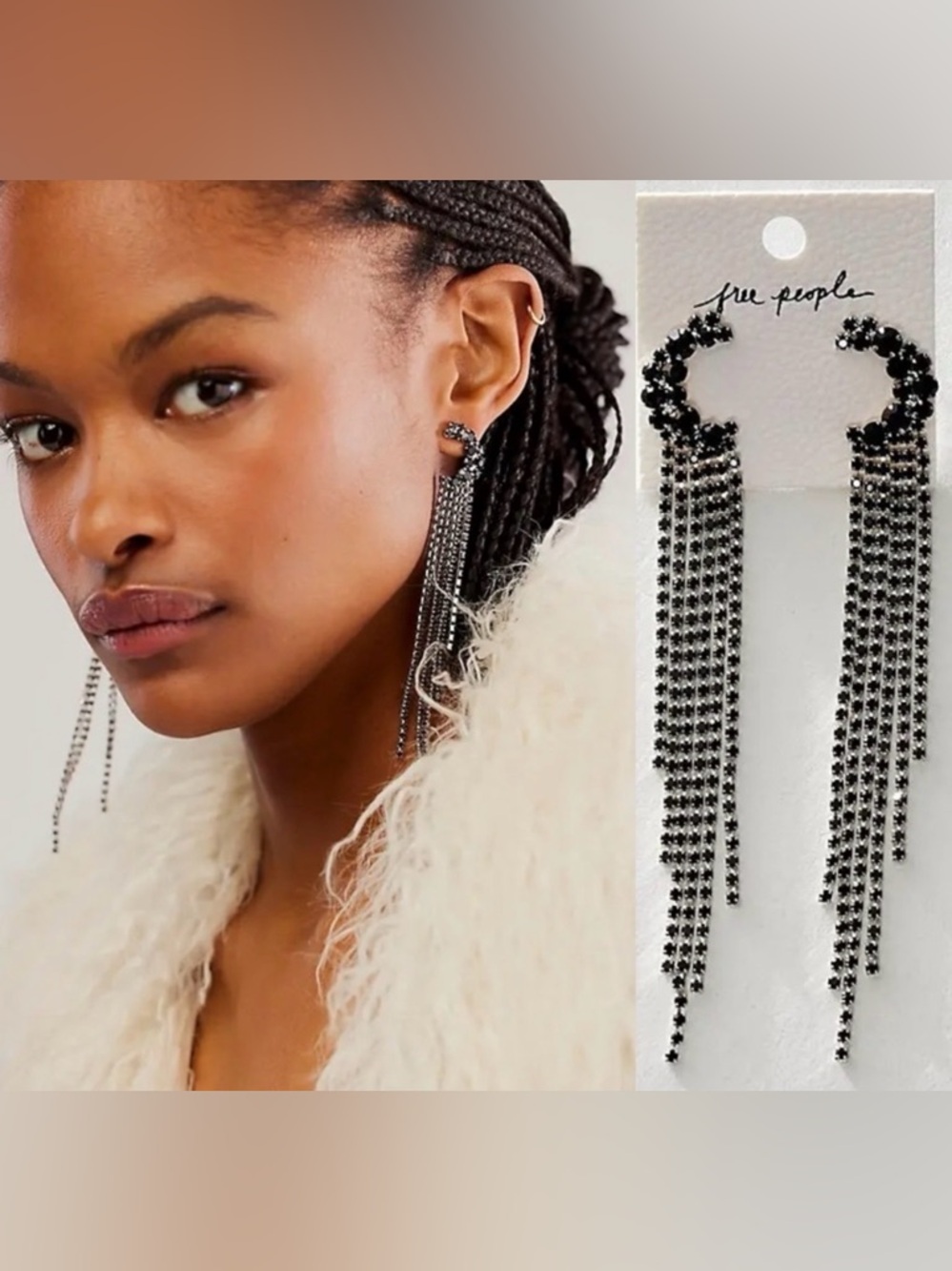 FREE PEOPLE You Make Me Feel Like Dancing Onyx Dangle Fringe Earrings